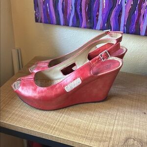 Kenneth Cole Reaction Red Peep-Toe Wedges